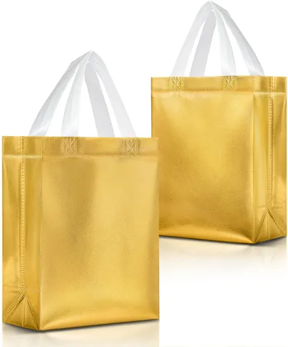 Miniatura 20 de Nush Nush Bolsas de regalo negras y doradas de tamaño mediano, juego de 12 bolsas de regalo reutilizables con asa