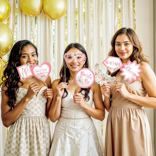 Miniatura 5 de Accesorios para cabina de fotos de boda, decoraciones de despedida de soltera, decoraciones de fiesta de compromiso en oro rosa, rosa con purpurina