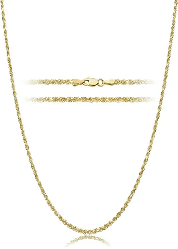 PORI JEWELERS 14K Gold 15MM 2MM 25MM 3MM 4MM 5MM or 7MM Diamond Cut Rope Chain Necklace Bracelet or Anklet - Sizes 7-30 - Choose Your Color