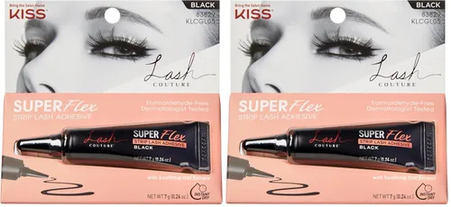 KISS Lash Couture - Adhesivo de látex negro para pestañas con extracto de avena relajante, boquilla de control de precisión, probado por
