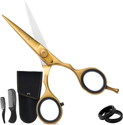 Miniatura 6 de Ontaki Tijeras para barba y bigote para hombre, acero japonés de 5.5 pulgadas, color negro, cuchillas afiladas de precisión, reposapiés ergonómico