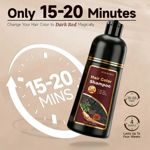 Miniatura 5 de Champú para teñir el cabello de color vino tinto oscuro, 100% cobertura de canas para hombres y mujeres, champú de color de cabello instantáneo