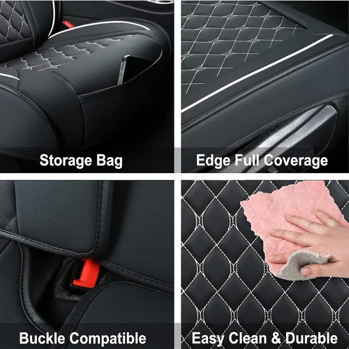 Miniatura 4 de Fundas de asiento delantero de automóvil, ajuste universal para la mayoría de automóviles, SUV, sedanes y camionetas, fundas de cojín de piel Beige