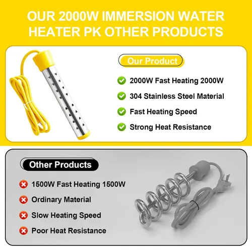 Miniatura 4 de Calentador de agua de inmersión de 2000 W con 304 SS de calentamiento rápido, calentadores de cubo portátiles con termómetro digital, gancho en S, 2