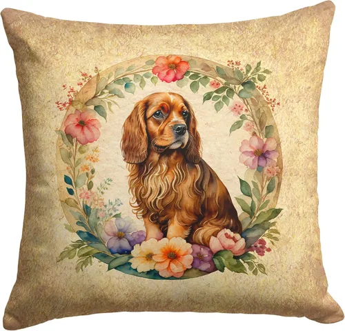 Miniatura 96 de Caroline's Treasures DAC2072PW1414 Affenpinscher and Flowers - Almohada decorativa de tela, lavable a máquina, para interiores y exteriores
