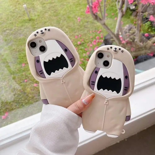 Miniatura 5 de Funda para iPhone 13 Pro Max, Lindas Fundas 3D Kawaii de Dibujos Animados de Suéter Tiburón con Llavero, Funda de Silicona Gel Suave con Protección