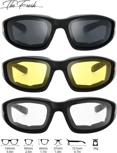 Miniatura 2 de Gafas de Motocicleta con Marco Acolchado y Lentes que Bloquean 100% UVB/UVB para Actividades al Aire Libre y Deportes 1410-negro brillante