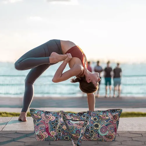 Miniatura 3 de IwIeIaIrI Bolsa para esterilla de yoga para mujeres con bolsillo grande y bolsillo con cierre, accesorios para regalos de yoga con correa de hombro
