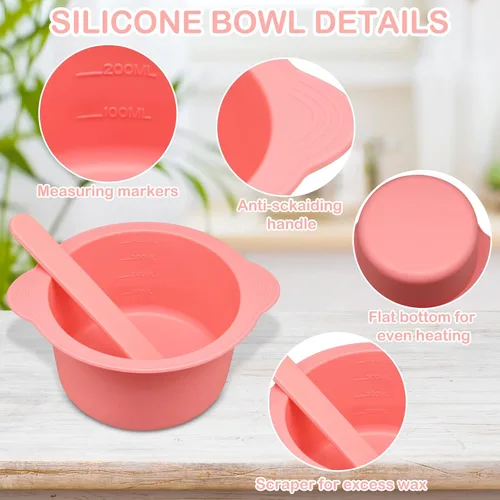 Miniatura 2 de Forros calentadores de cera de silicona con varillas de espátula, 2 cuencos antiadherentes reutilizables de cera para eliminación del vello