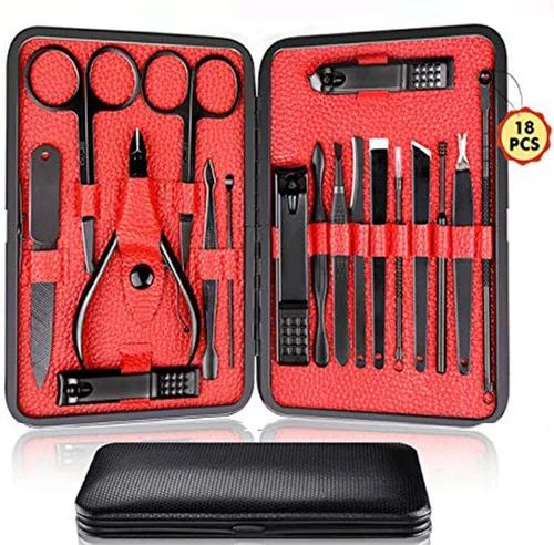 Miniatura 10 de Kit de manicura y pedicura 18 en 1, cortador de uñas de acero inoxidable de alta precisión, tijeras afiladas para hombres y mujeres, tijeras Azul_18