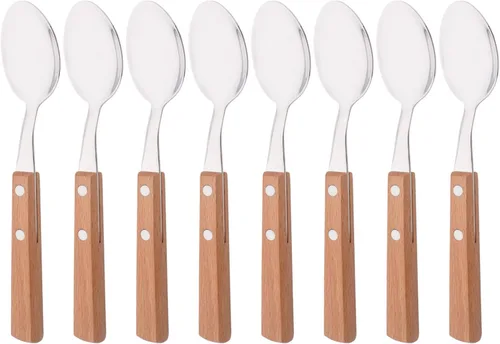 Juego de 8 cucharas de espresso, juego de cubiertos de acero inoxidable 304 con mango de madera, cucharas pequeñas para postre, té, aperitivo, café,