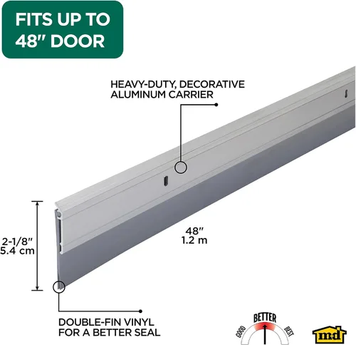 Miniatura 2 de M-D Building Products 05413 Burlete de puerta para todas las estaciones, aluminio resistente y vinilo, ideal para uso residencial y comercial, fácil