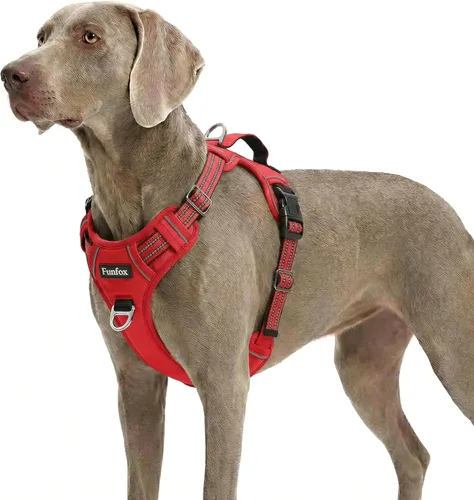Miniatura 59 de Funfox Arnés para perro sin tirones, arnés de chaleco ajustable para mascotas, material súper suave con mango vertical, fácil control, paseo
