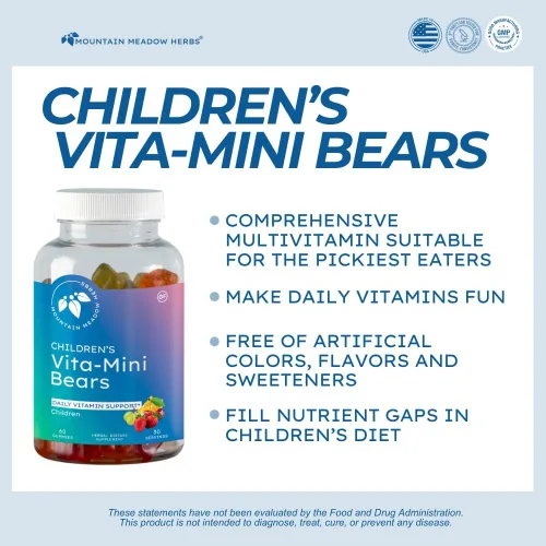 Miniatura 2 de Mountain Meadow Herbs Vita-Mini Bears para niños Multivitamínico con biotina, ácido fólico y pantoténico, yodo, zinc para el desarrollo