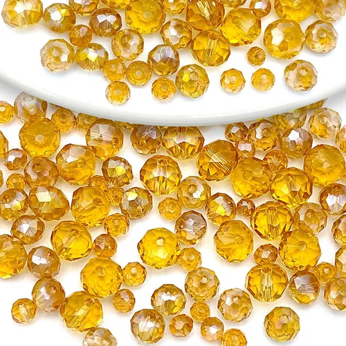 Miniatura 34 de 786 cuentas de cristal de 4 tamaños, cuentas de cristal Rondelle facetadas, cuentas de cristal Briolette, cuentas espaciadoras para pulseras, Ámbar