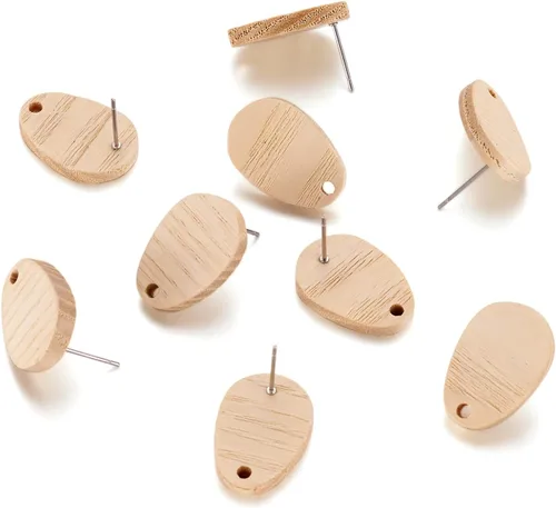 Miniatura 11 de FASHEWELRY 32 piezas de pendientes de madera para pendientes de madera de 0.59 pulgadas (0.591 in) pendientes de madera redondos planos en blanco
