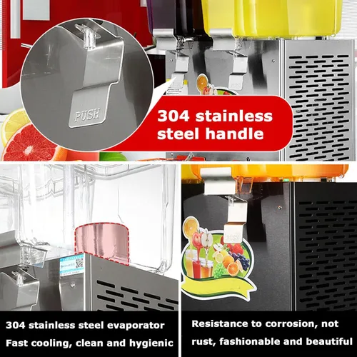 Miniatura 5 de Dispensador de jugo frío y caliente, dispensador de bebidas transparentes de acero inoxidable 32L, dispensador de bebidas comerciales de jugo Negro