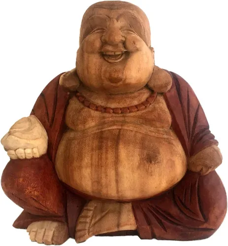 Miniatura 4 de OMA Happy Sitting Buddha - Estatua de madera tallada en madera, marca de tamaño grande