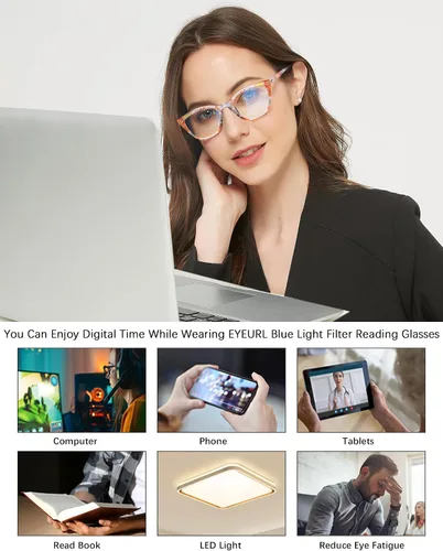 Miniatura 7 de EYEURL Gafas de lectura de ojo de gato para mujer, paquete de 4 unidades, a la moda, con bloqueo de luz azul, para mujer