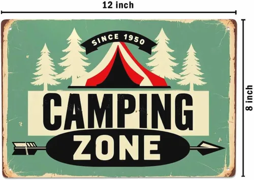 Miniatura 2 de AOYEGO Letrero de hojalata con zona de campamento, letreros de metal vintage para cafeterías, bares, bares, bares, tiendas, tiendas, letreros