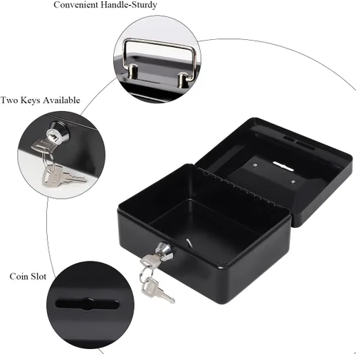 Miniatura 5 de Jssmst - Caja de dinero pequeña con cerradura, cajas de bloqueo metálicas para niños, caja de dinero con ranura en la parte superior, caja de Negro