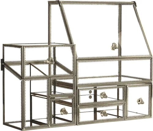 Miniatura 6 de Juego de cajones apilables de latón antiguo de vidrio, organizador de maquillaje para tocador, encimera antigua, tocador, caja de almacenamiento