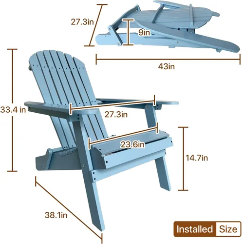 Miniatura 2 de Adirondack - Silla de madera para exteriores, silla de patio, sillas para hoguera, silla plegable para césped, tumbona, sillas de patio, resistente