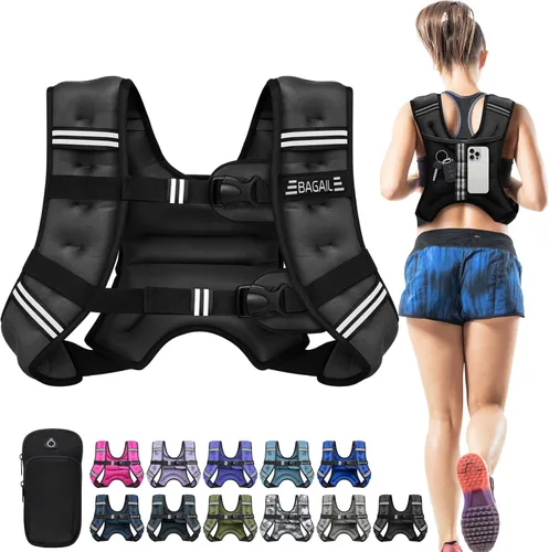 Miniatura 12 de BAGAIL Chaleco con peso de 5, 8, 10, 12, 15, 20, 25, 30 lbs, para caminar y perder peso, reflectante, con bolsa para teléfono, para mujeres y Negro