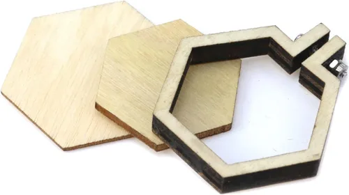 Miniatura 4 de Dnyta 10 PCS Aros Hexagonales Mini Bordados Aros Pequeños de Punto de Cruz Manualidades de Madera para Llavero, Aretes, Joyas, 1.6×1.5 pulgadas