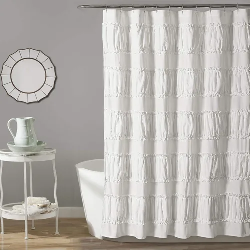 Lush Decor Nova - Cortina de ducha con volantes, 72 x 72 pulgadas, color blanco