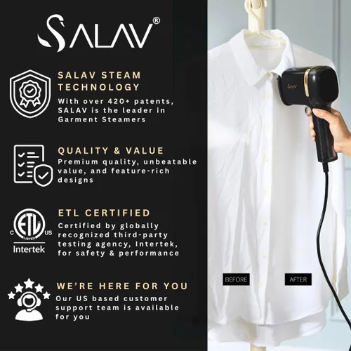 Miniatura 9 de SALAV® Quicksteam - Vaporizador portátil de viaje para ropa, 10 segundos de tiempo de calentamiento rápido, elimina arrugas en ropa y telas, sin