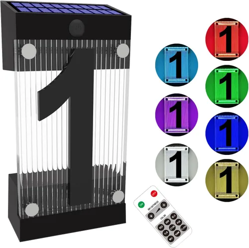 Miniatura 10 de Números solares de casa para exteriores, número acrílico 3D, control remoto de luz colorida, letrero de dirección solar, números de dirección