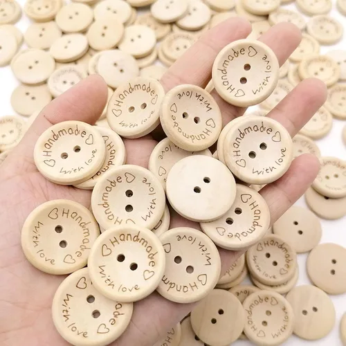 Miniatura 3 de 200 botones de madera de 1 pulgada para manualidades de 0.984 in, hechos a mano con botón de madera para manualidades, 2 agujeros para manualidades
