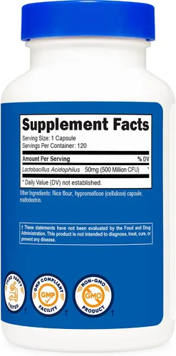 Miniatura 5 de Nutricost Lactobacillus Acidophilus 500 millones de UFC por porción (120 cápsulas)