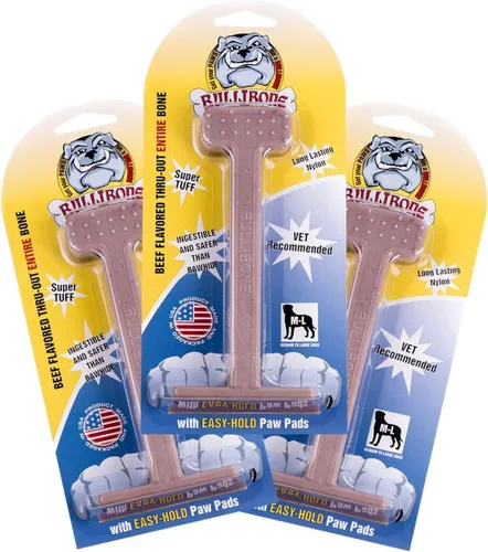 Miniatura 32 de Bullibone Juguete masticable de nailon para perros masticadores agresivos, hueso de higiene dental con sabor a tocino, juguetes duraderos