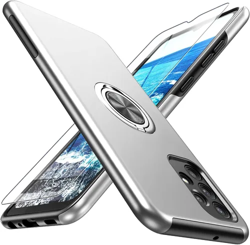 Miniatura 24 de Funda para Galaxy A13 5G con protector de pantalla (vidrio templado), funda híbrida 2 en 1 protectora delgada y resistente con anillo magnético Negro