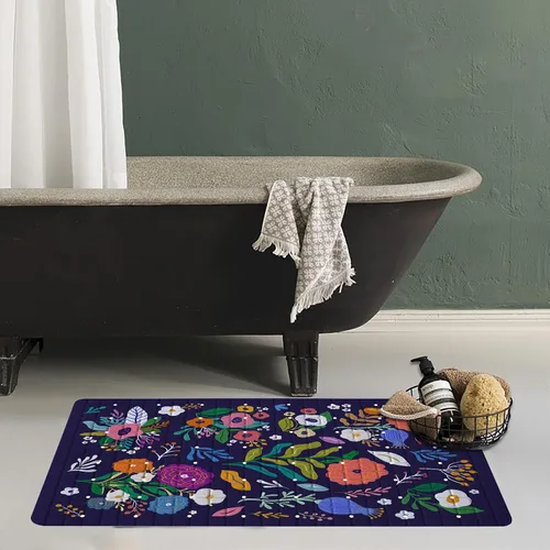 Miniatura 6 de Tapete de baño floral bohemio morado antideslizante con flores abstractas para ducha, tapete de baño botánico para bañera con ventosas y agujeros