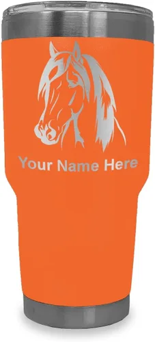 Miniatura 15 de LaserGram Vaso aislado al vacío de 20 onzas, cabeza de caballo 1, grabado personalizado incluido (negro)