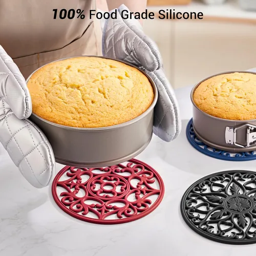 Miniatura 6 de SMARTAKE Juego de 6 tapetes de silicona para salvamanteles, posavasos multiusos tallados intrincadamente, tapetes de cocina aislados