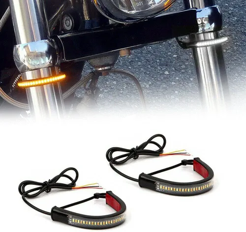 Miniatura 7 de Juego de 2 barras de luz LED flexibles ámbar para horquilla, señal intermitente DRL, luz de circulación diurna, impermeable, ajustables, kit