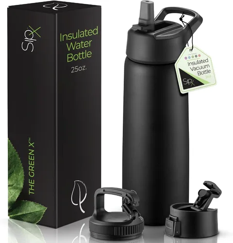 Miniatura 23 de SIPX™ Botella de Agua Aislada de 18 oz con 3 Tapas – Acero Inoxidable a Prueba de Fugas, Triple Aislamiento – Frío 24 Horas/Caliente 12 Horas