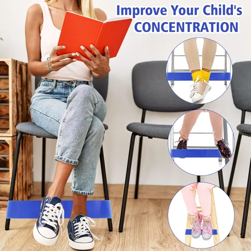 Miniatura 5 de PLULON Paquete de 15 bandas para sillas para niños con pies inquietos, bandas elásticas para pies, bandas para ansiedad, asientos flexibles para Azul