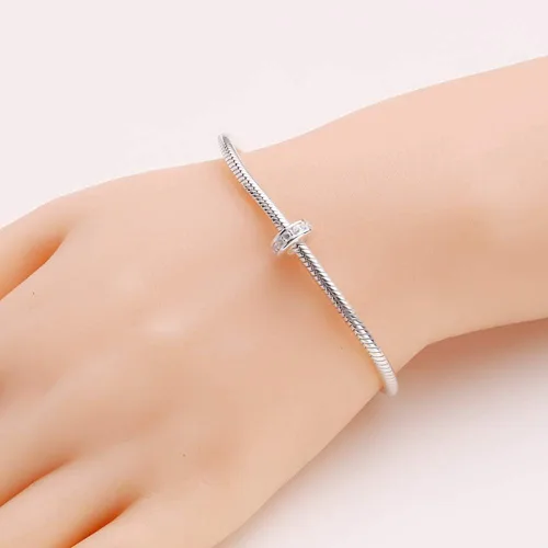 Miniatura 6 de 925 plata esterlina espaciador encanto grano con CZ transparente para pulseras Pandora Charms
