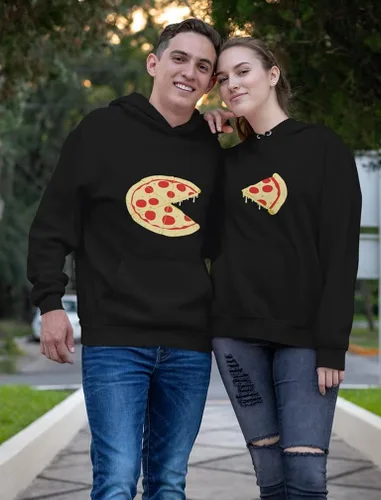 Miniatura 5 de The Missing Piece Pizza - Sudadera con capucha a juego para parejas, él y ella