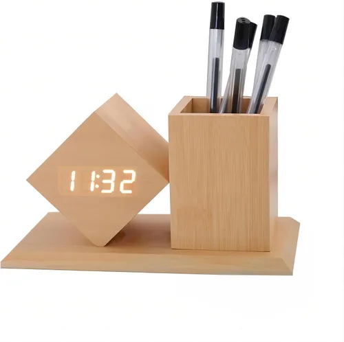 Reloj despertador digital LED con pantalla de calendario de temperatura, ajuste de brillo de 3 niveles, activado por sonido, multifuncional, para