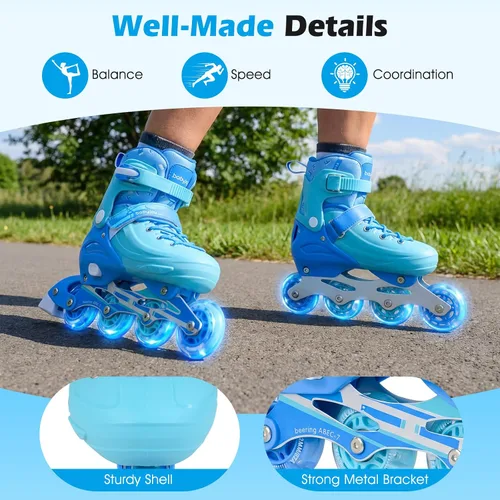 Miniatura 6 de BABY JOY Patines en línea, 4 tamaños ajustables para niños con ruedas iluminadas para niños de 5 a 14 años, divertidos patines iluminadores