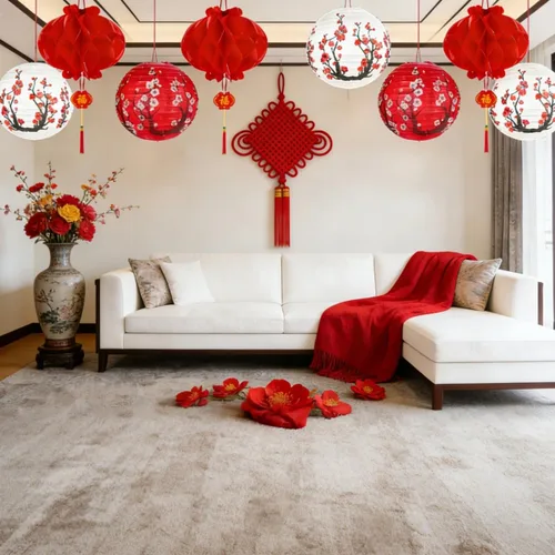 Miniatura 7 de Hibach - Juego de 26 linternas de papel chinas japonesas con flor de cerezo rojo, 12 x 8 pulgadas para temática asiática, cumpleaños, hogar