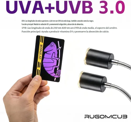 Miniatura 3 de Paquete de lámpara de calor para reptiles todo en uno, lámpara UVB&UVA de doble cabezal con temporizador e higrotermógrafo, iluminación UVA alta