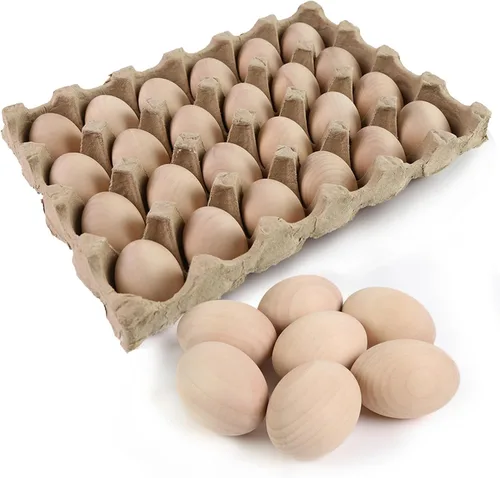 Huevos de Pascua SallyFashion falsos, 15 unidades, de madera, sin pintar, juego para manualidades, decoración de cocina, alimento de juguete para