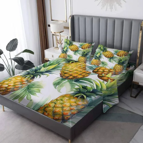 Juego de sábanas de piña tamaño individual, sábanas de frutas tropicales, sábanas y fundas de almohada estampadas de 3 piezas, sábana bajera Estilo A
